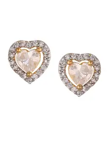 RATNAVALI JEWELS Gold-Plated American Diamond Studded Heart Shaped Studs Earrings