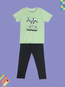MINI KLUB Boys Typography Printed Pure Cotton T-shirt with Trousers