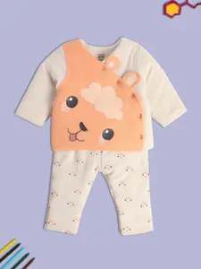 MINI KLUB Infant Girls Printed Pure Cotton Top with Pyjamas