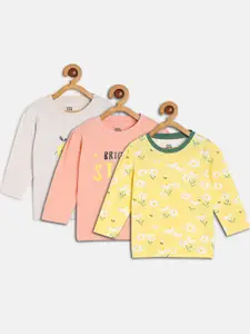 MINI KLUB Girls Pack Of 3 Floral Printed Pure Cotton Top