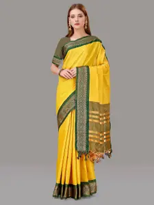 ZIBLON Yellow Woven Design Zari Art Silk Designer Kanjeevaram Saree
