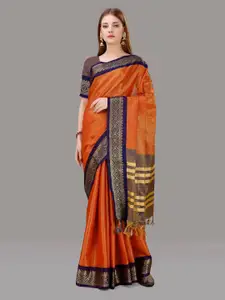 ZIBLON Orange Woven Design Zari Art Silk Designer Kanjeevaram Saree