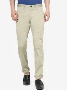 JADE BLUE Men Slim Fit Mid-Rise Plain Cotton Trousers