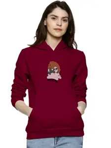 BAESD Women Maroon Hooded Sweatshirt