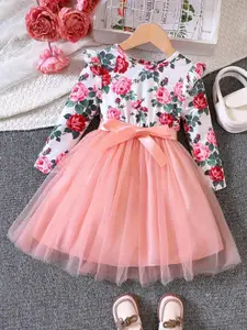 BAESD Girls Floral Printed Belted Fit & Flare Dress