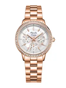 Alexandre Christie Women Silver-Toned Dial & Rose Gold Toned Stainless Steel Bracelet Style Straps Watch