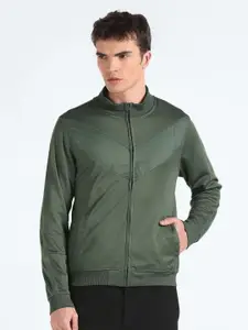 Flying Machine Mock Collar Long Sleeves Front Open Sweatshirt