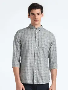Flying Machine Button-Down Collar Tartan Checks Pure Cotton Casual Shirt