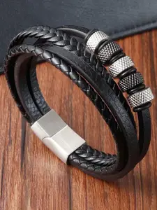 ZIVOM Silver-Plated Leather Multistrand Bracelet