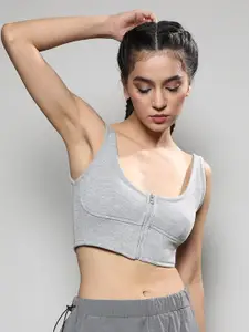 Campus Sutra Grey Zip-Front Cropped Cotton Corset Top
