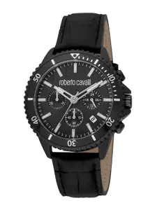 Roberto Cavalli Men Textured Dial & Leather Straps Watch RC5G049L0045