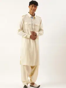 TheEthnic.Co Shirt Collar Pure Cotton Pathani Kurta With Salwar