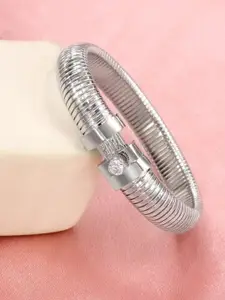 ZIVOM Women Cubic Zirconia Silver-Plated Anti Tarnish Bangle-Style Bracelet
