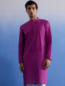 VASTRAMAY Straight Band Collar Cotton Kurta