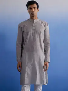 VASTRAMAY Straight Band Collar Cotton Kurta