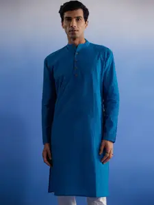 VASTRAMAY Straight Band Collar Cotton Kurta