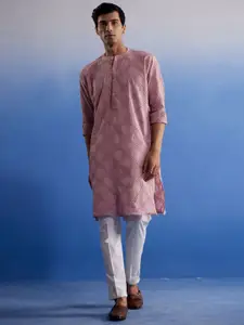 SHVAAS by VASTRAMAY Self Design Pure Cotton Straight Kurta with Trousers