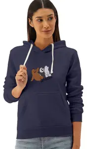 BAESD Women Navy Blue Hooded Sweatshirt