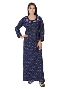 Shararat Blue Printed Maxi Nightdress