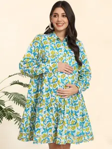 angloindu Floral Printed Pure Cotton Maternity Shirt Style Dress