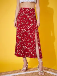 Berrylush Floral Printed High Rise A-Line Midi Skirt