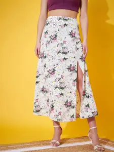 Berrylush Floral Printed Slide Slit A-Line Maxi Skirt