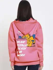 Bewakoof Official Garfield Merchandise Graphic Printed Oversized Hooded Sweatshirt
