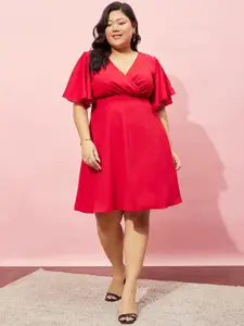 Berrylush Curve Flutter Sleeve Wrap Dress