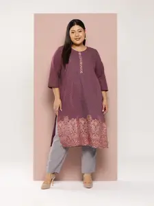 Sztori Plus Size Ethnic Motifs Printed Straight Kurta