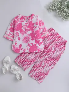 The Magic Wand Girls Floral Printed V-Neck Pure Cotton Night suit