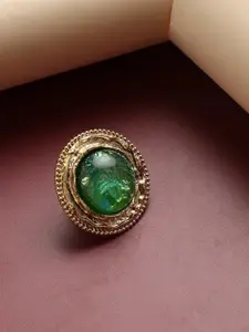 SOHI Gold-Plated Stone-Studded Reverie Opulence Statement Finger Ring