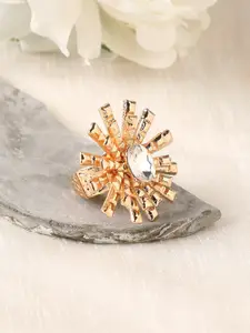 SOHI Gold-Plated Crystals-Studded Bud Flower Statement Ring