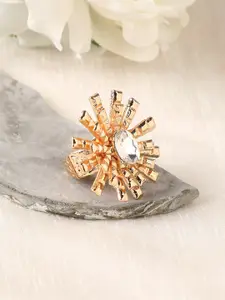 SOHI Gold-Plated Crystals-Studded Bud Flower Statement Finger Ring