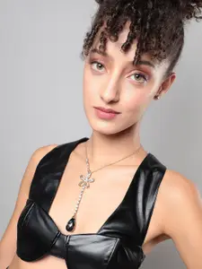 SOHI Gold Plated Stone Studded Chain With Earrings