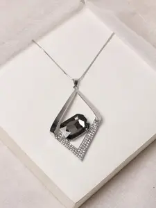SOHI Silver-Plated Crystals-Studded Diamond Shaped Pendant With Chain