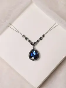 SOHI Blue Silver-Plated Stone-Studded Necklace