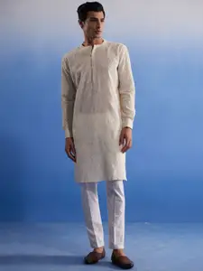 SHVAAS by VASTRAMAY Geometric Embroidered Straight Pure Cotton Kurta with Trousers