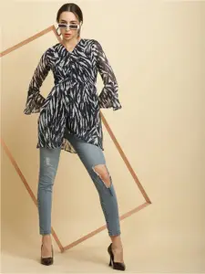HERE&NOW Abstract Printed Bell Sleeves Longline Top
