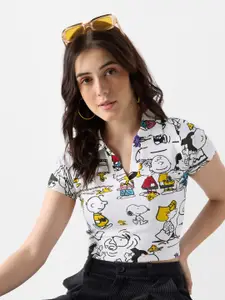 The Souled Store Peanuts Printed Polo Collar Cotton Slim Fit T-shirt
