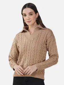 Chemistry Cable Knit Shirt Collar Acrylic Pullover