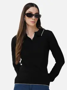 Chemistry Ribbed Shirt Collar Acrylic Pullover