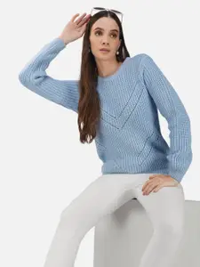 Chemistry Open Knit Self Design Acrylic Pullover