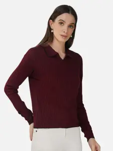 Chemistry Ribbed Shirt Collar Acrylic Pullover