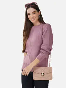 Chemistry Puff Sleeves Round Neck Pullover Acrylic Sweater