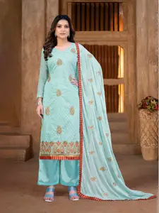 KALINI Sea Green & Sea Green Embroidered Pure Cotton Unstitched Dress Material