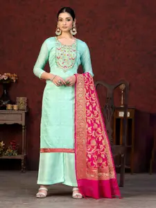 KALINI Sea Green & Sea Green Embroidered Unstitched Dress Material