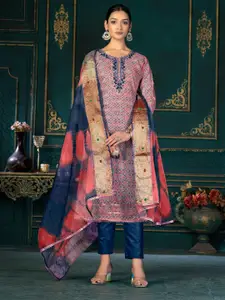 KALINI Multicoloured & Blue Embroidered Pure Cotton Unstitched Dress Material