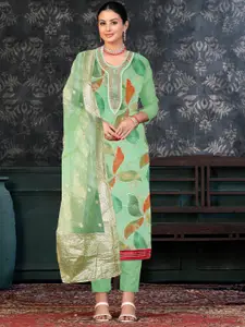 KALINI Green & Green Embroidered Organza Unstitched Dress Material