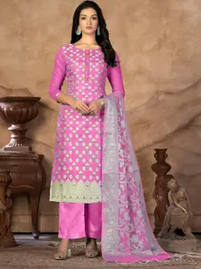 KALINI Pink & Pink Unstitched Dress Material