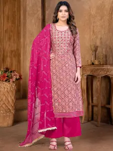 KALINI Multicoloured & Pink Embroidered Unstitched Dress Material